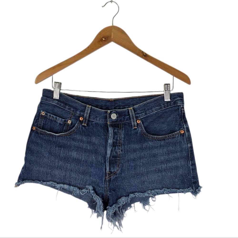 Levi’s 501 Button Fly Cutoff Denim Shorts Womens Distressed 30 High Rise Raw Hem